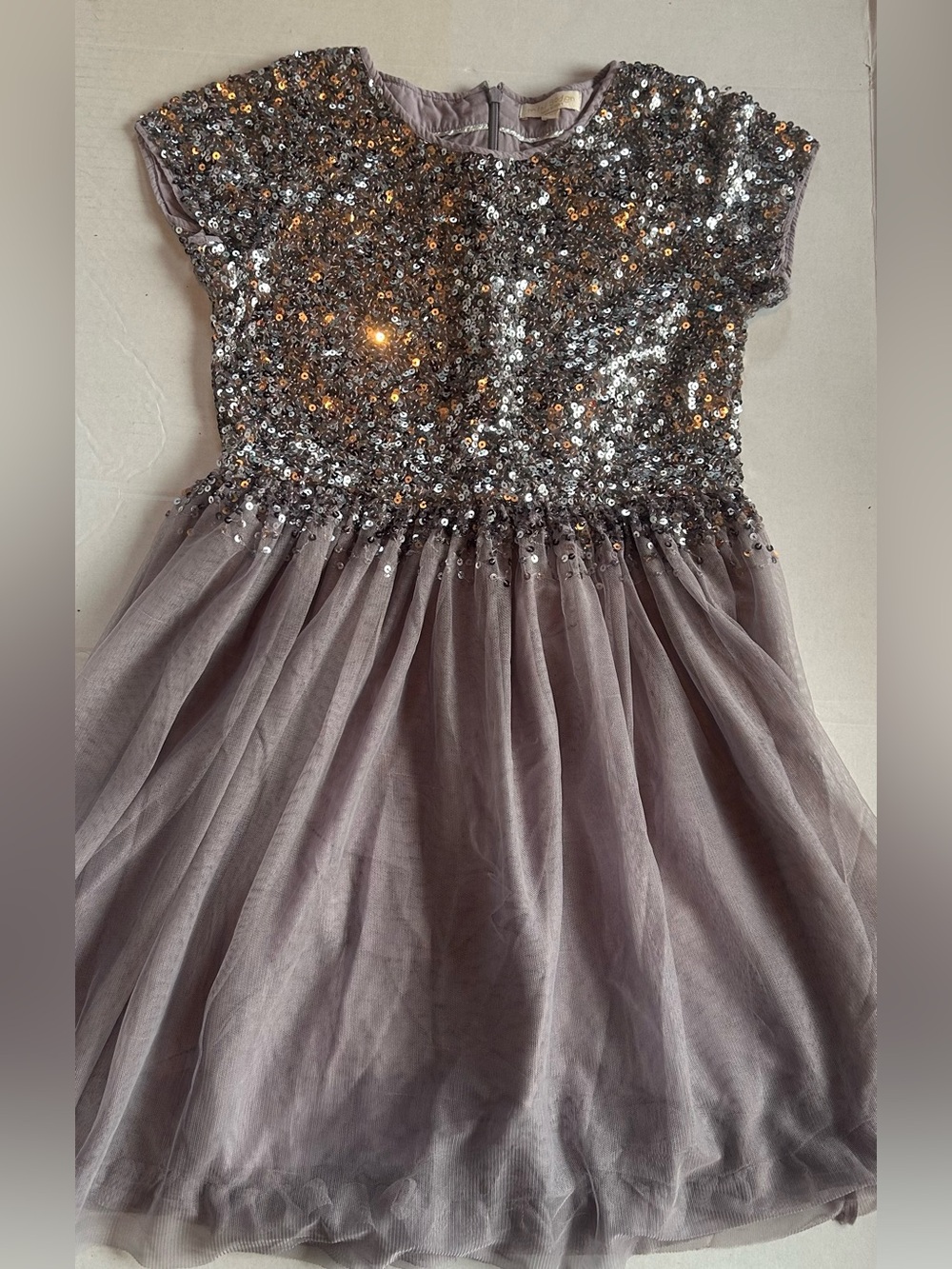 Girls' Silver Sequin Bodice Tulle Party Dress